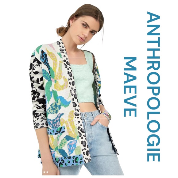 ANTHROPOLOGIE MAEVE Savannah Contrast Cardigan, Size L. - Picture 1 of 8